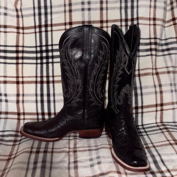J.B Dillon Black Ostrich Leather Cowgirl Boots - Picture 8 of 10